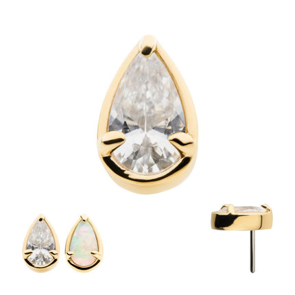Invictus 14Kt Gold Threadless with Prong Set Pear-Shaped CZ/Synthetic Opal/Stone Top