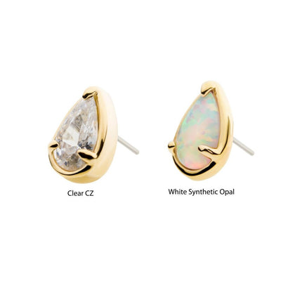 Invictus 14Kt Gold Threadless with Prong Set Pear-Shaped CZ/Synthetic Opal/Stone Top