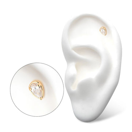 Invictus 14Kt Gold Threadless with Prong Set Pear-Shaped CZ/Synthetic Opal/Stone Top