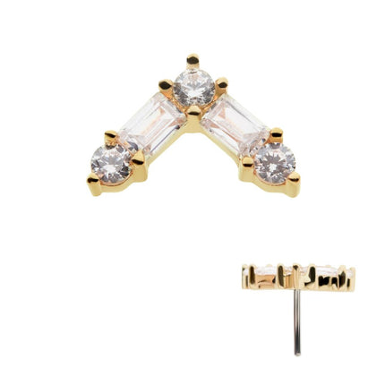 Invictus 14Kt Yellow Gold Threadless with Prong Set Round and Baguette Clear CZ Triangle Top