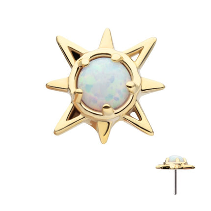 Invictus 14Kt Yellow Gold Threadless Prong Set Round White Opal Sunburst Top