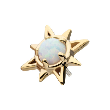 Invictus 14Kt Yellow Gold Threadless Prong Set Round White Opal Sunburst Top