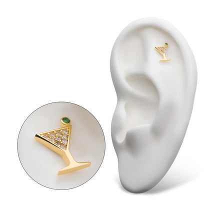 Invictus 14Kt Yellow Gold Threadless with Pave Set Round Clear CZ and Olive Green CZ Martini Top