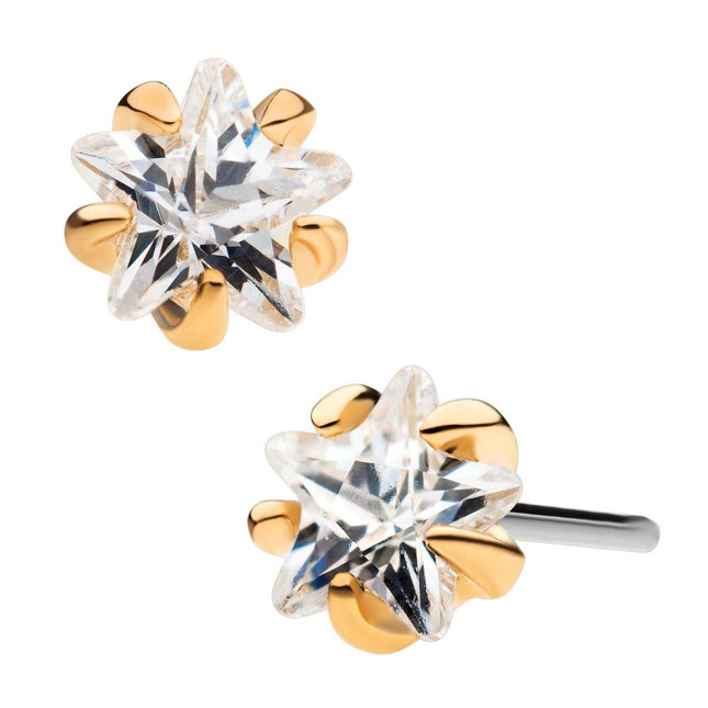 Invictus 14Kt Yellow Gold Threadless with 5-Prong Set Clear CZ Star Top