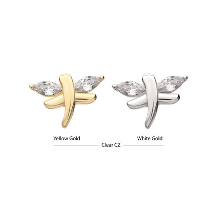 Invictus 14Kt Gold Threadless Dragonfly with Prong Set Marquise Gem Top