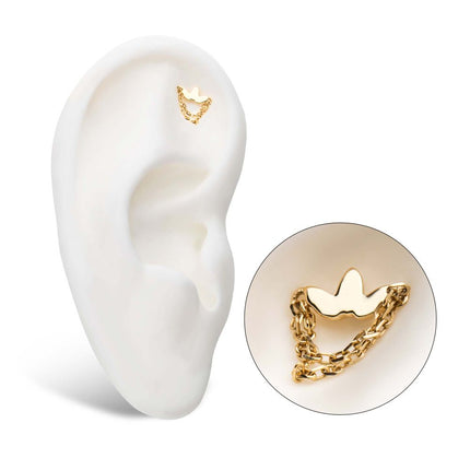 Invictus 14Kt Yellow Gold Threadless Flower Top with 2 Dangling Chains
