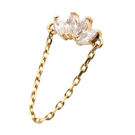 Invictus 14Kt Yellow Gold Threadless Prong Set 4 Clear CZ Marquise Top with Dangling Chain