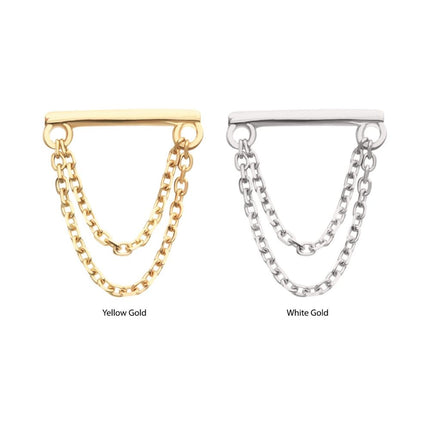 Invictus 14Kt Gold Threadless Bar Top with 2-Tier Chain Dangle