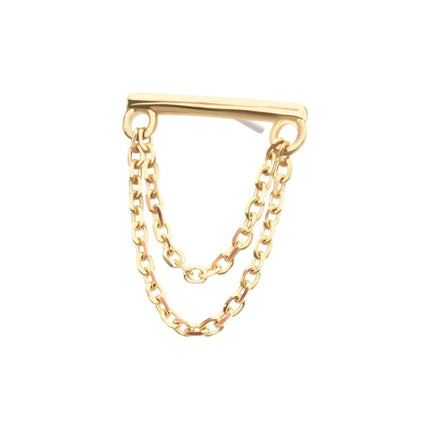 Invictus 14Kt Gold Threadless Bar Top with 2-Tier Chain Dangle