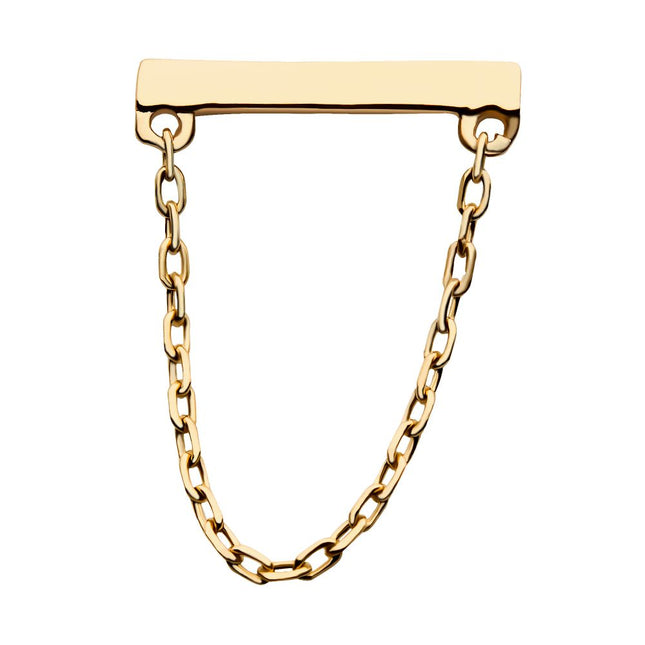 Invictus 14Kt Yellow Gold Threadless Bar Top with Dangling Chain
