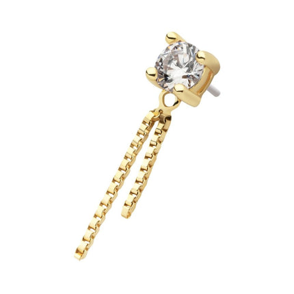 Invictus 14Kt Gold Threadless Prong Set CZ Top with Dangle Double Box Chain