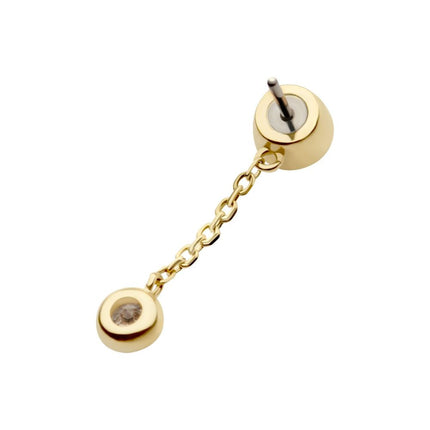 Invictus 14Kt Gold Threadless Double Bezel Set Round CZ with Dangle Chain Top