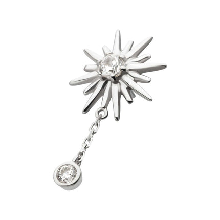 Invictus 14Kt Gold Threadless Double Prong Set CZ Sunburst with Dangle Chain Top