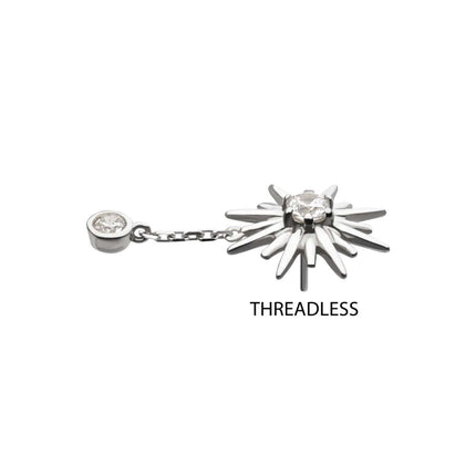 Invictus 14Kt Gold Threadless Double Prong Set CZ Sunburst with Dangle Chain Top