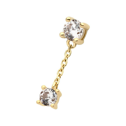 Invictus 14Kt Gold Threadless Double Prong Set Round CZ with Dangle Chain Top