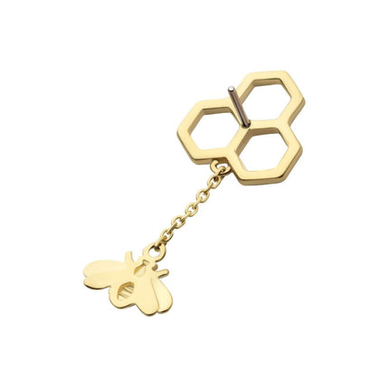 Invictus 14Kt Gold Threadless Honeycomb with Dangle Chain & Bee Top