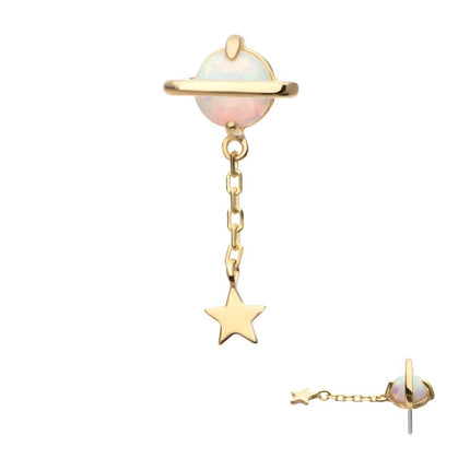 Invictus 14Kt Yellow Gold Threadless Opal Planet Top with Chain Star Dangle