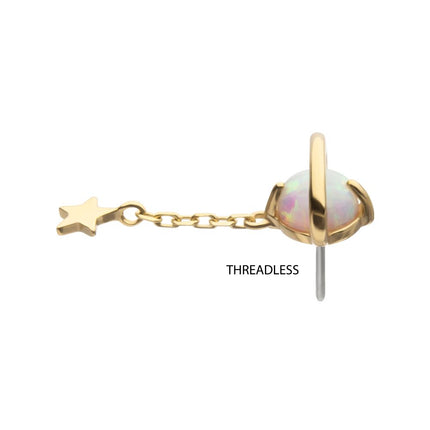 Invictus 14Kt Yellow Gold Threadless Opal Planet Top with Chain Star Dangle
