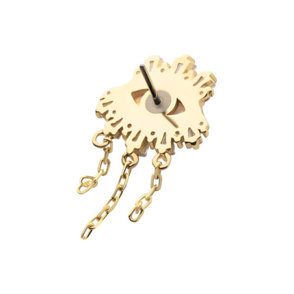 Invictus 14Kt Yellow Gold Threadless Prong Set Baguette, Round Gem and Opal Evil Eye Top with Triple Dangle Chain