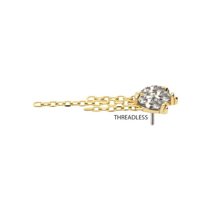 Invictus 14Kt Gold Threadless 3 Cluster Fan Shape Marquise CZ/Opal Top with Dangle Triple Chain