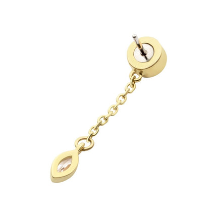 Invictus 14Kt Gold Threadless Bezel Set Round & Marquise CZ with Dangle Chain Top