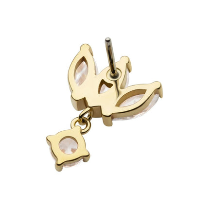 Invictus 14Kt Gold Threadless 3 Cluster Fan Shape Marquise CZ/Opal Top with Dangle Prong Set CZ/Opal