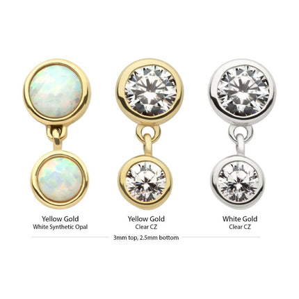 Invictus 14Kt Gold Threadless Double Bezel Set Round CZ Dangle Top