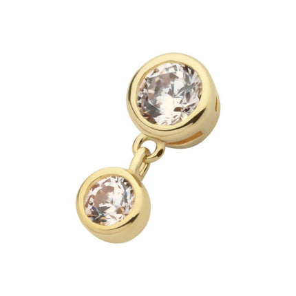 Invictus 14Kt Gold Threadless Double Bezel Set Round CZ Dangle Top