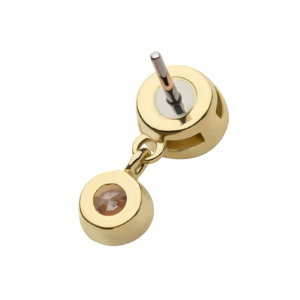 Invictus 14Kt Gold Threadless Double Bezel Set Round CZ Dangle Top