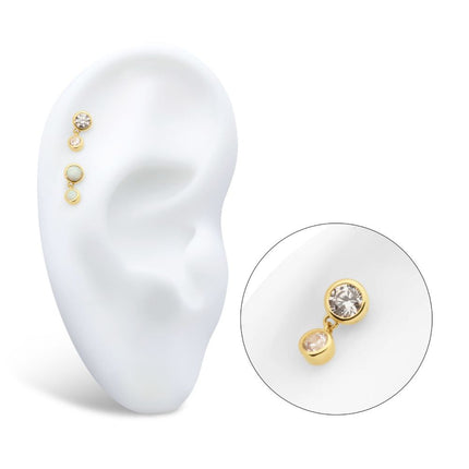 Invictus 14Kt Gold Threadless Double Bezel Set Round CZ Dangle Top