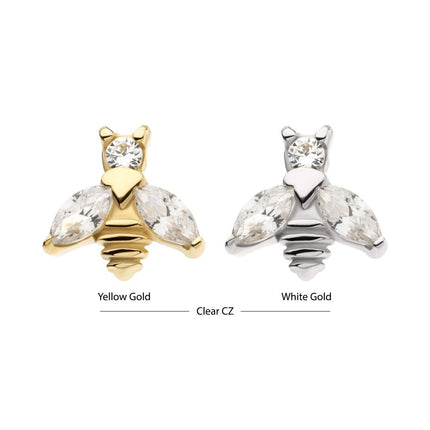 Invictus 14Kt Gold Threadless Bee Top with Prong Set Marquise Gem Wings