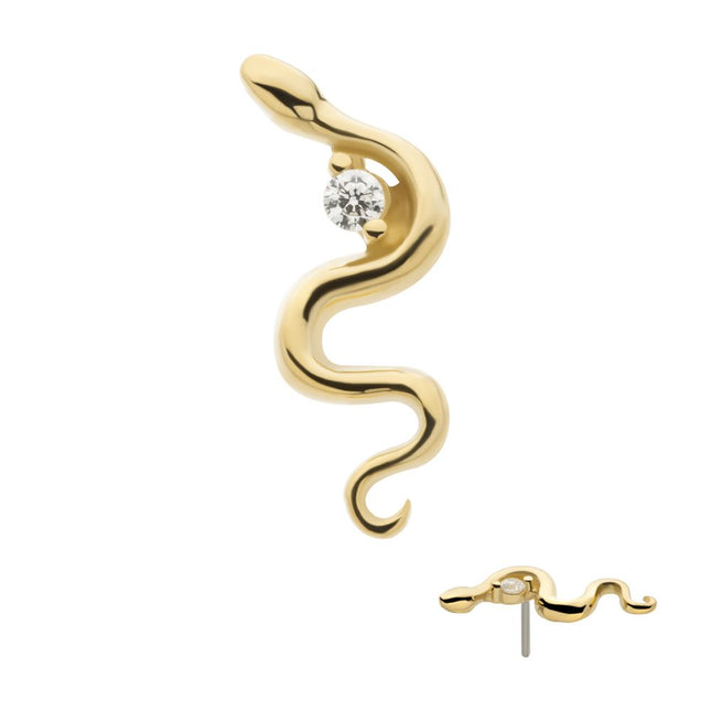 Invictus 14Kt Yellow Gold Threadless Snake Top with 2 Prong Clear CZ
