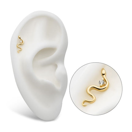 Invictus 14Kt Yellow Gold Threadless Snake Top with 2 Prong Clear CZ