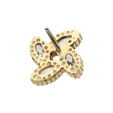 Invictus 14Kt Yellow Gold Threadless Flower Top with 4 Marquise Clear CZ