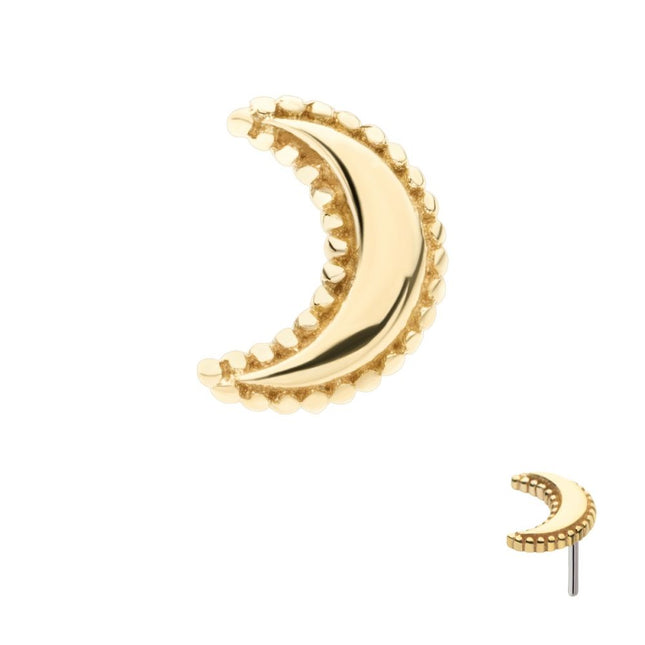 Invictus 14Kt Yellow Gold Threadless Beaded Edge Crescent Moon Top