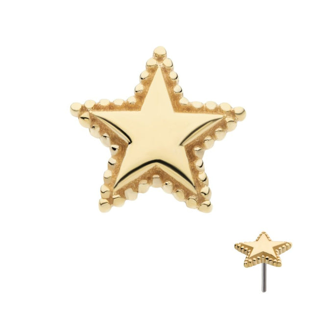 Invictus 14Kt Yellow Gold Threadless Beaded Edge Star Top