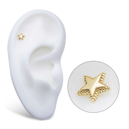 Invictus 14Kt Yellow Gold Threadless Beaded Edge Star Top