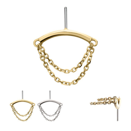 Invictus 14Kt Gold Threadless Hidden Helix Curved Bar Top with 2-Tier Chain Dangle