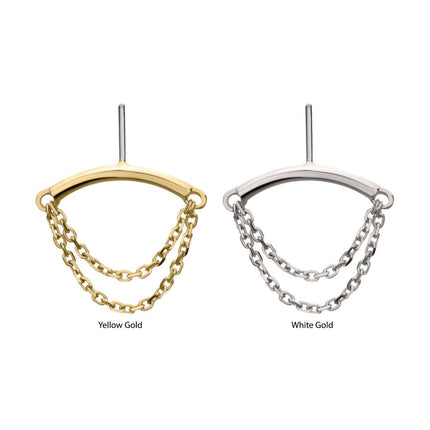 Invictus 14Kt Gold Threadless Hidden Helix Curved Bar Top with 2-Tier Chain Dangle