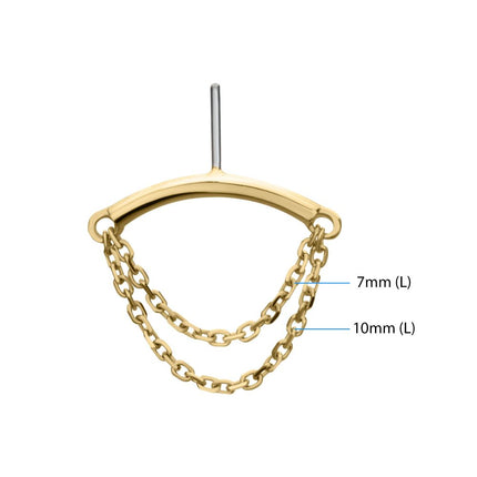Invictus 14Kt Gold Threadless Hidden Helix Curved Bar Top with 2-Tier Chain Dangle