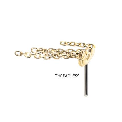 Invictus 14Kt Yellow Gold Threadless Vertical Helix Curved Bar Top with 5-Chain Dangle