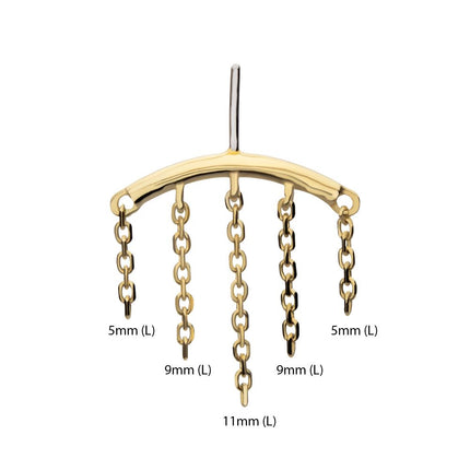 Invictus 14Kt Yellow Gold Threadless Vertical Helix Curved Bar Top with Crescent Moon and Stars Chain Dangle