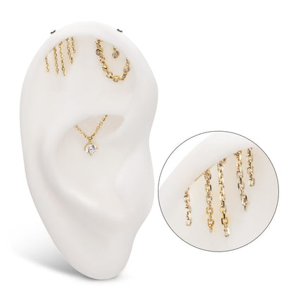 Invictus 14Kt Yellow Gold Threadless Vertical Helix Curved Bar Top with 5-Chain Dangle