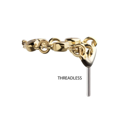 Invictus 14Kt Yellow Gold Threadless Vertical Helix Curved Bar Top with Bezel Set Round Gem Dangle