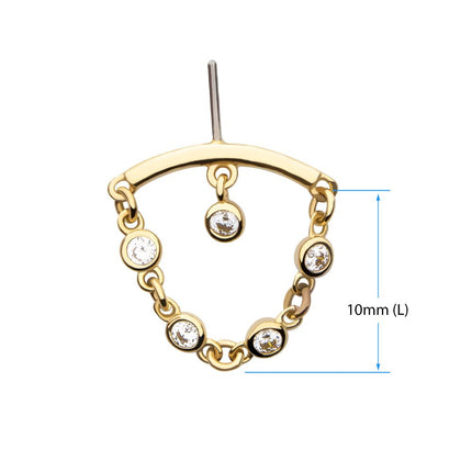 Invictus 14Kt Yellow Gold Threadless Vertical Helix Curved Bar Top with Bezel Set Round Gem Dangle