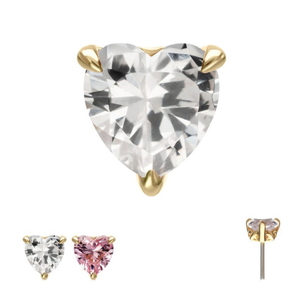 Invictus 14Kt Yellow Gold Threadless 3-Prong "Icon Heart" CZ Gem Top