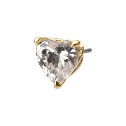 Invictus 14Kt Yellow Gold Threadless 3-Prong "Icon Heart" CZ Gem Top