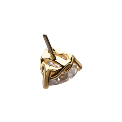 Invictus 14Kt Yellow Gold Threadless 3-Prong "Icon Heart" CZ Gem Top