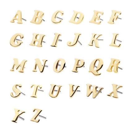 Invictus 14Kt Yellow Gold Threadless Cooper Black Italic Letter Initial Tops