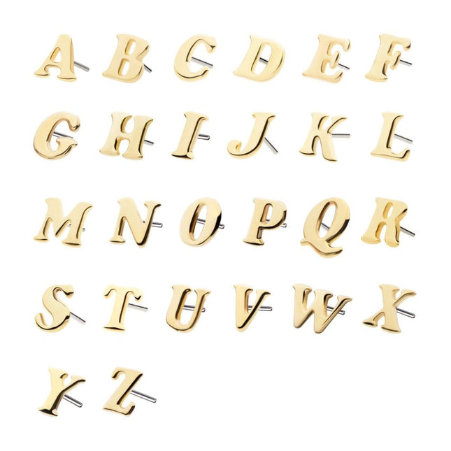 Invictus 14Kt Yellow Gold Threadless Cooper Black Italic Letter Initial Tops
